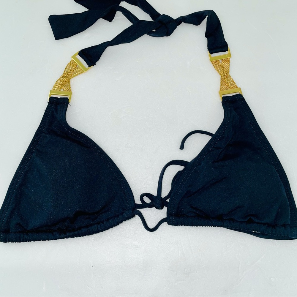 LSPACE Black Bikini Swim Top w Gold Hardware